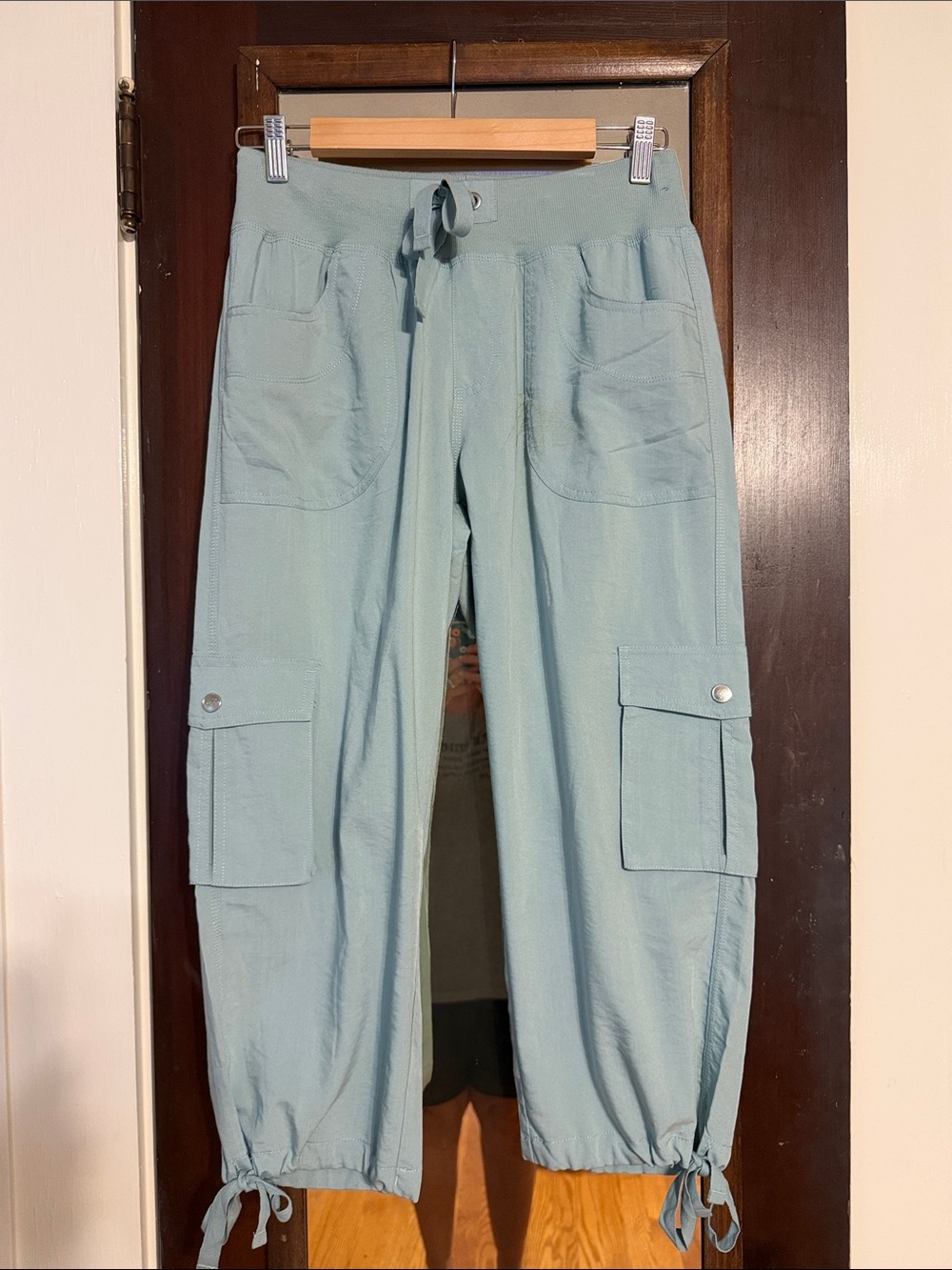 Light Blue Cropped Cargo Pants with Drawstring Hem